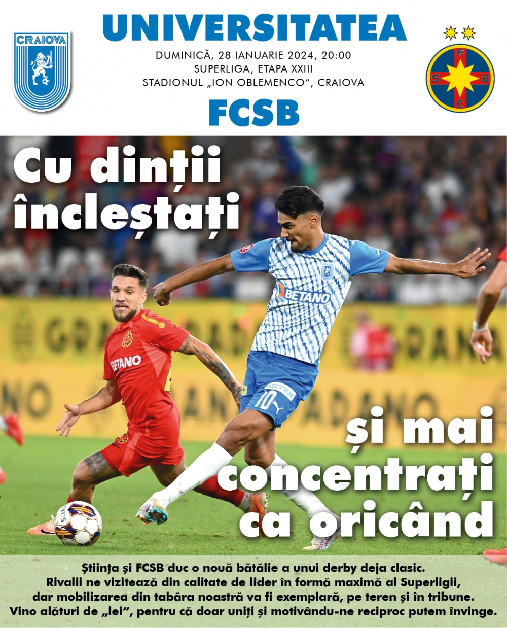 Programul de meci cu FCSB, în format digital